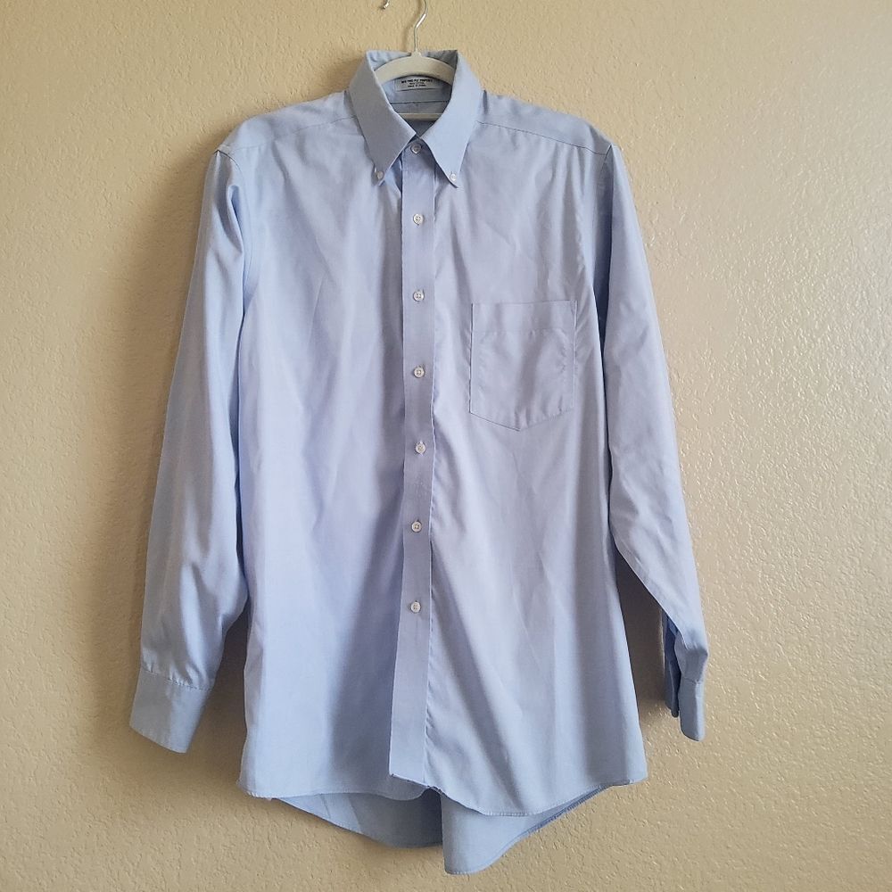 Bo’s Two Ply Pinpoint Non-Iron Dress Shirt Size 16 34/35 Blue New